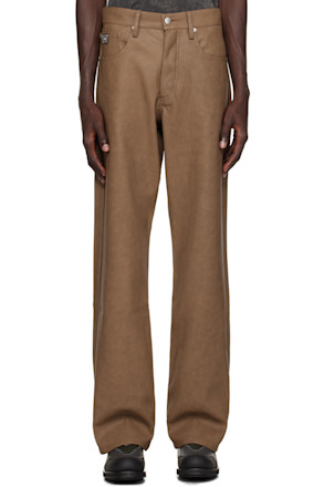 Brown Matte Faux-Leather Trousers