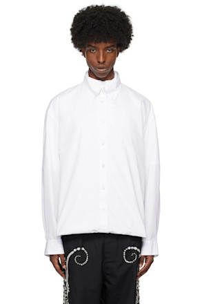 White Double-Layered Foldover Long Sleeve Shirt