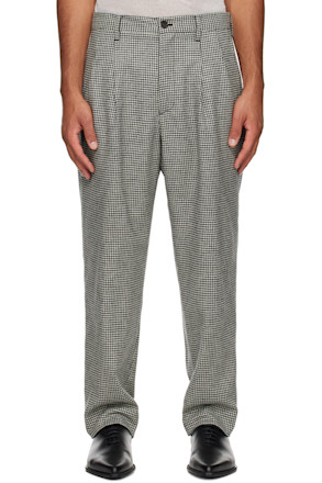 White & Black Two Tuck Front Trousers