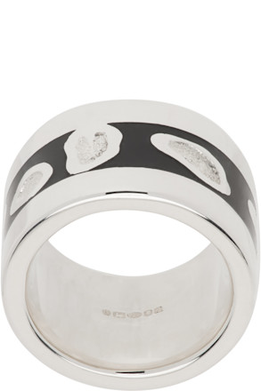 Silver & Black Island Texture Band Ring