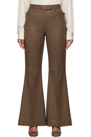 Brown Herringbone Flare Trousers