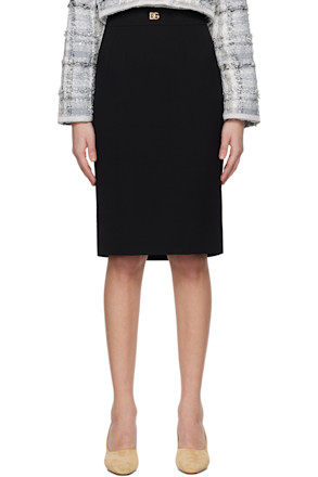Black Wool Pencil Midi Skirt