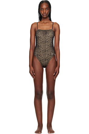 Beige & Black Lace Swimsuit