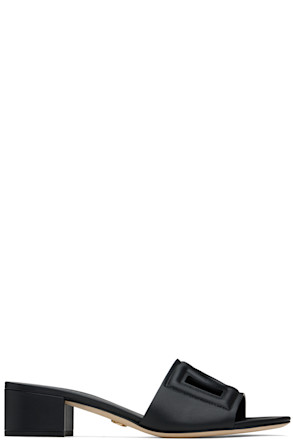 Black Calfskin 'DG' Logo Heeled Sandals
