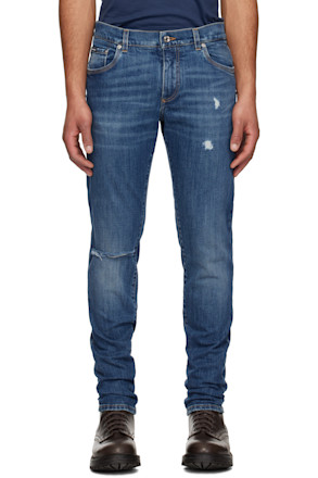 Navy Slim-Fit Stretch Cotton Logo Embroidery Jeans