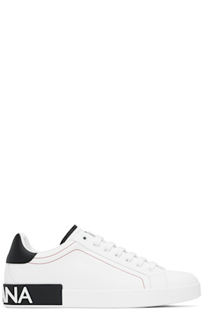 White & Black Calfskin Nappa Portofino Sneakers