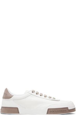 White & Taupe Calfskin Portofino Yacht Sneakers