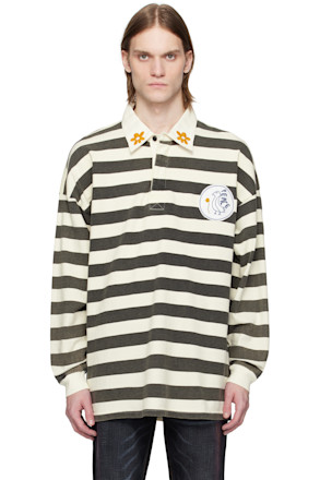 Black & White Ashton Embroidered Flower Stripe Polo