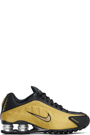 Black & Gold Shox R4 Sneakers