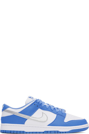 White & Blue Dunk Low Sneakers