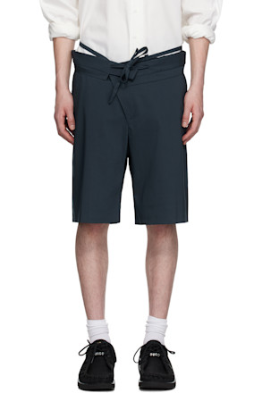 Navy Double Fold Suit Shorts