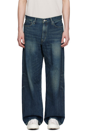 Blue Washed Denim DP Wide Jeans