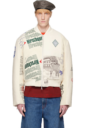 Beige Regenerated Tote Bags Bomber Jacket