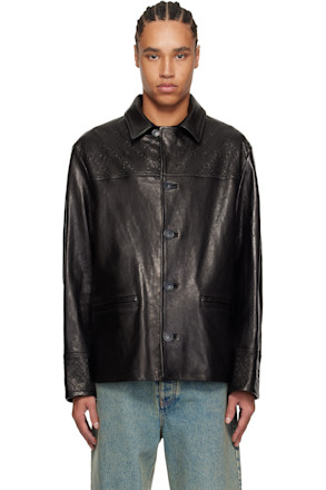 Black Monogram Embossed Boxy Leather Jacket
