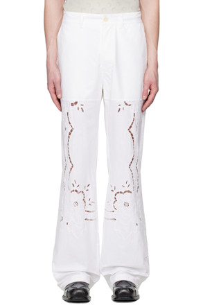White Regenerated Household Linen Wide Leg Trousers