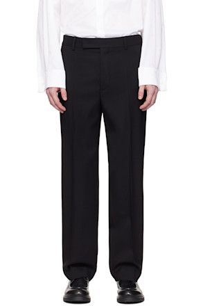 Black Virgin Wool Twill Pleated Trousers