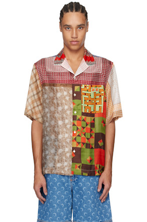 Multicolor Regenerated Silk Scarves Bowling Shirt