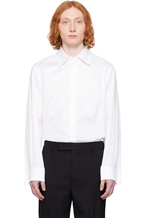 White 'MS' Jacquard Poplin Button Up Shirt