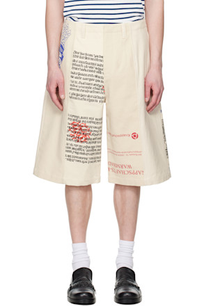 Beige Regenerated Tote Bags Cargo Shorts
