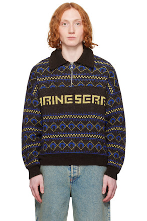 Brown 'Marine Serre' Jacquard Knit Crewneck Sweater