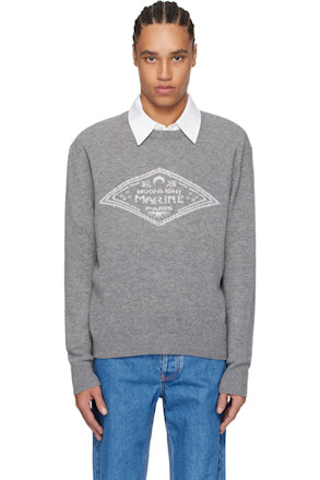 Gray Clean Wool Knit Crewneck Sweater