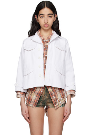 White Boxy Army Denim Jacket