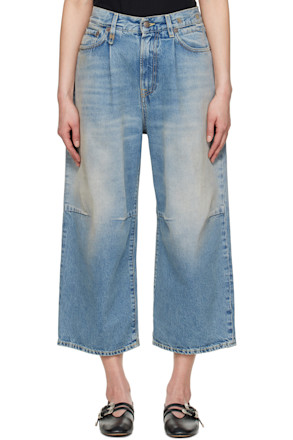 Blue Cropped Wide Leg Jeans