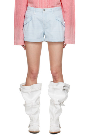 Blue Pouch Pocket Denim Shorts