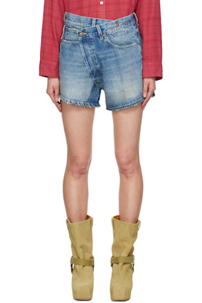Blue Loose Crossover Denim Shorts