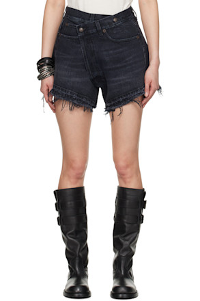 Black Crossover Denim Shorts