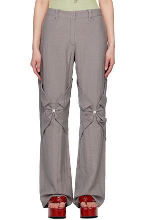 Gray Smocked Flower Trousers