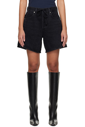 Black Brynn Drawstring Denim Shorts