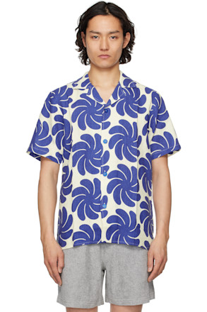 Blue & Off-White Nebula Cuba Linen Shirt