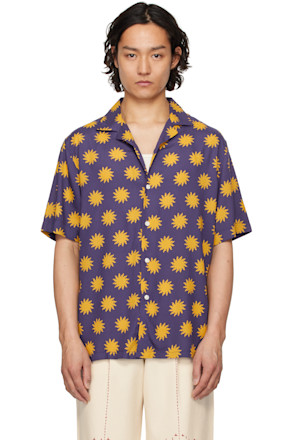 Navy & Yellow Sunday Sun Viscose Shirt