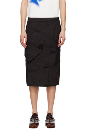 Black Raw Edge Midi Skirt