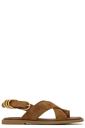 Brown Gia Italian Suede Crossover Sandals