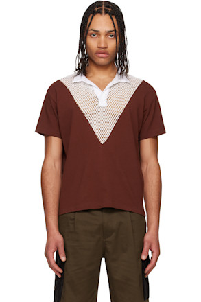 White & Burgundy V Hybrid Polo