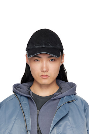 Black Damaged Denim Cap