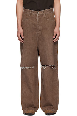 Brown Wide Damaged Jeans