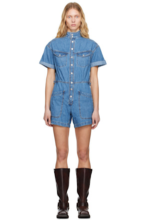 Blue Short Sleeve Surplus Denim Romper