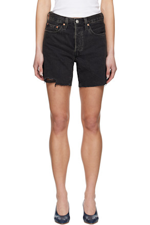 Black 501 Mid Thigh Denim Shorts
