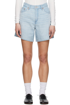 Blue High Rise Baggy Linen+ Lightweight Denim Shorts