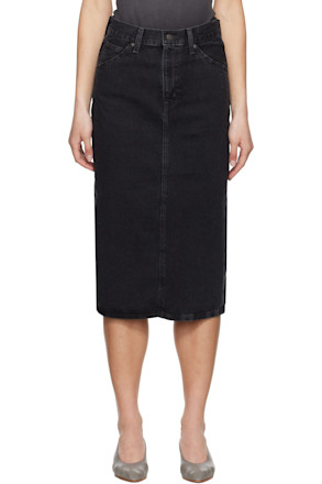 Black High Rise Slit Midi Skirt