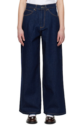 Navy Knit Patch Wide Leg Jeans