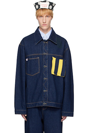 Blue Knit Patch Cargo Denim Jacket