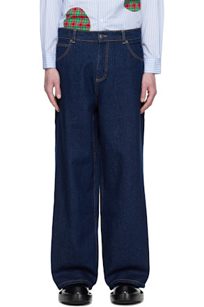 Blue Wide Leg Knit Patch Jeans