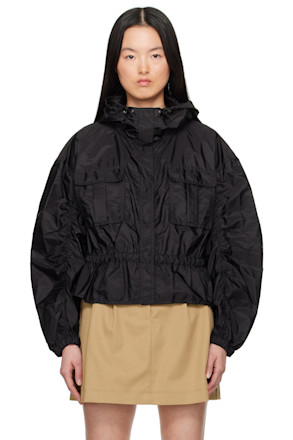 Black Curton Hooded Peplum Jacket