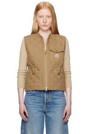 Tan Vigny Diamond-Quilted Padded Linen Vest