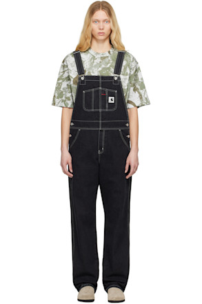 Black Bib Straight Denim Overalls