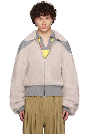 Gray Knitted Mohair & Merino Bomber Jacket